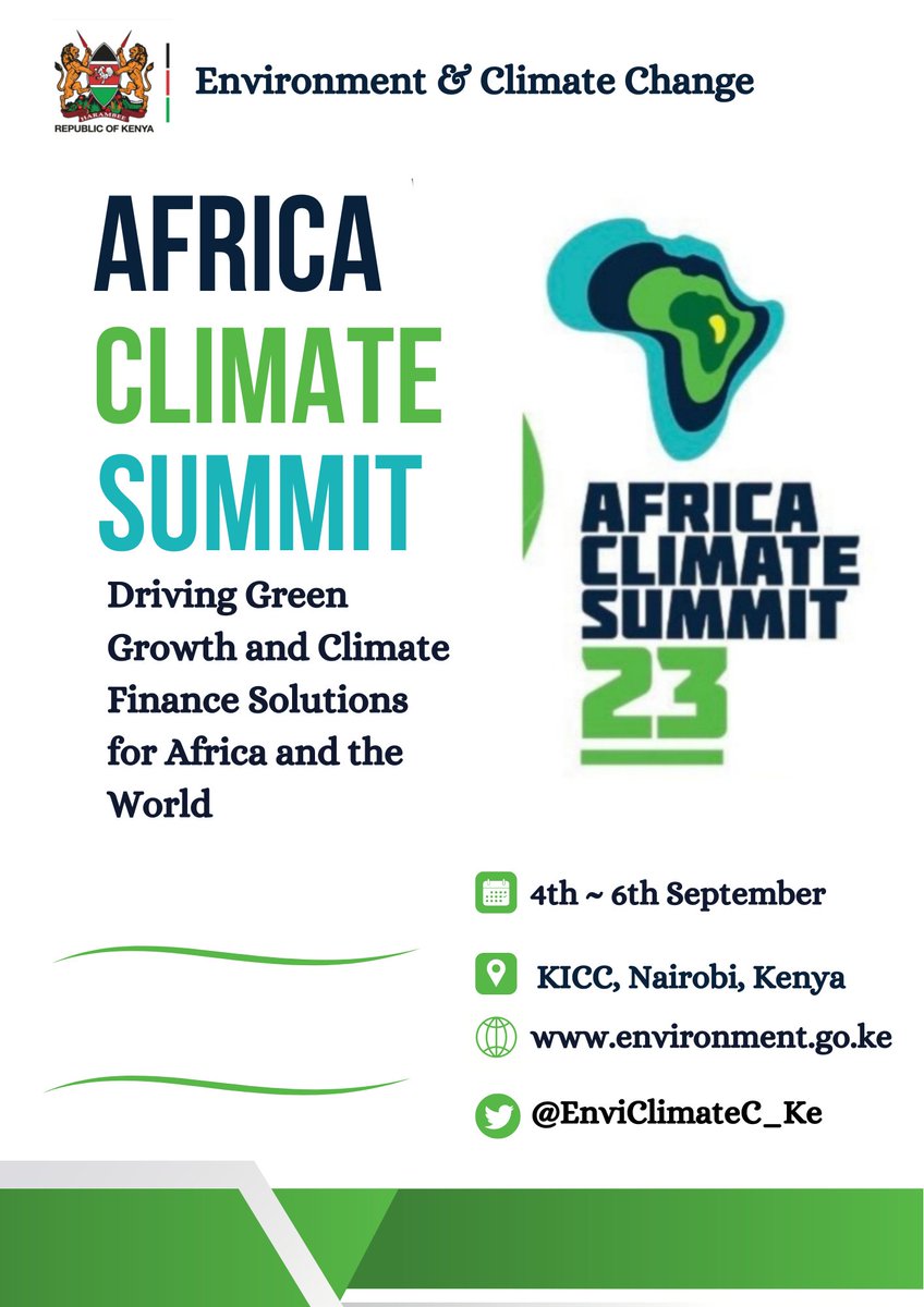 #AfricaClimateSummit will offer a platform for discussions that will center around climate change adaptation, resilience &amp; solutions, with a particular emphasis on nature-based approaches, sustainable agriculture and catastrophe risk reduction activities #ACS23 #ClimateAction