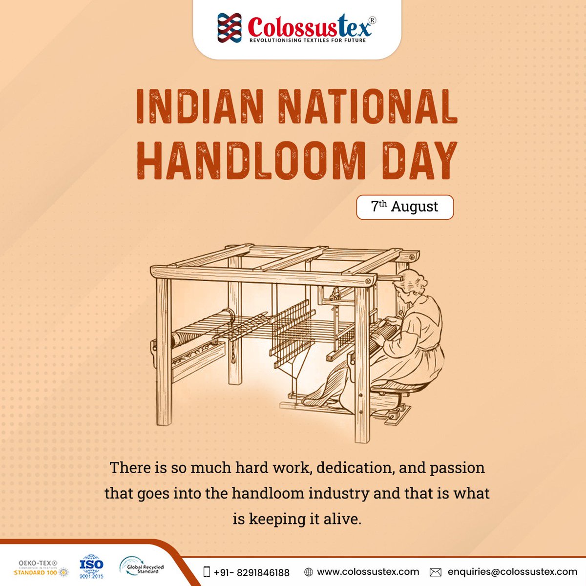 colossus_tex's tweet photo. Every year on the 7th of August, India commemorates National Handloom Day. It is observed in order to raise awareness about the economic importance of the textile sector.
.
.
National Handloom Day
#indianhandloom #handloomday #handloom #colossustex #india https://t.co/vRYF00zgt7