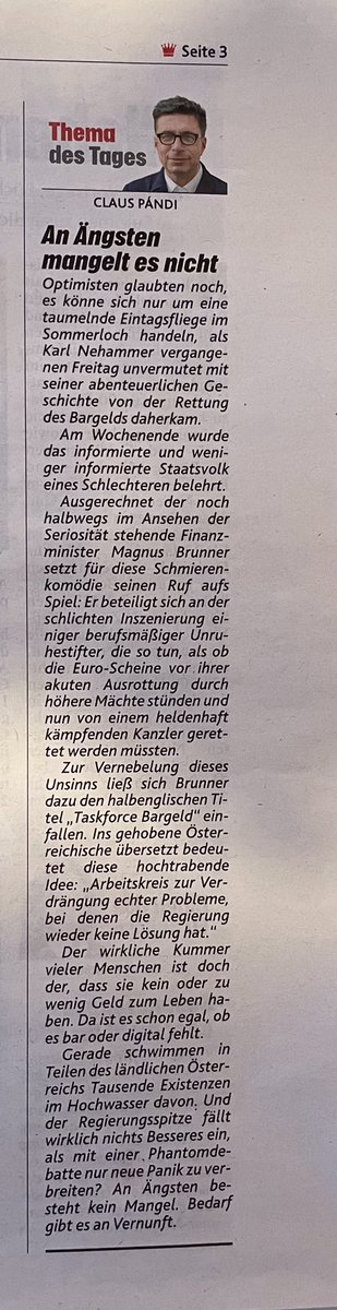 DennisBeck_w's tweet photo. Wahrer und richtiger kann man einen Kommentar nicht schreiben. „An Ängsten besteht kein Mangel. Bedarf gibt es an Vernunft.“, schreibt @Claus_Pandi in der #KronenZeitung. Das sei allen[!] Parteien ins Stammbuch geschrieben. https://t.co/am34mXBb16
