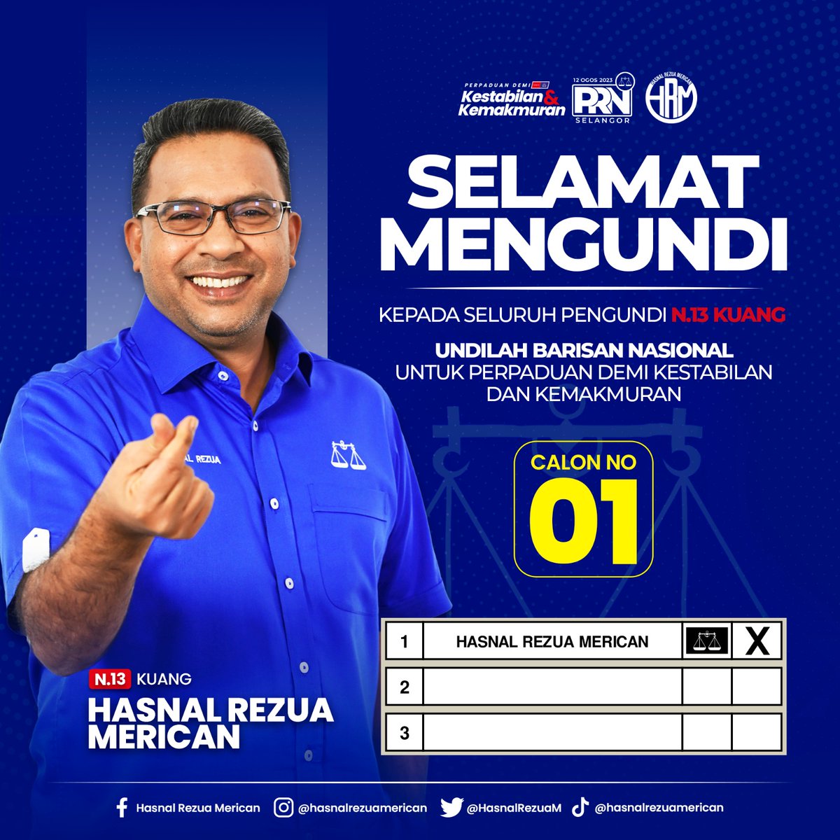 Untuk pengundi di daerah Kuang, pilih calon yang boleh bantu rakyat, yang sntiasa turun padang brjmpe rakyat. #CalonNo1 utk warga kuang