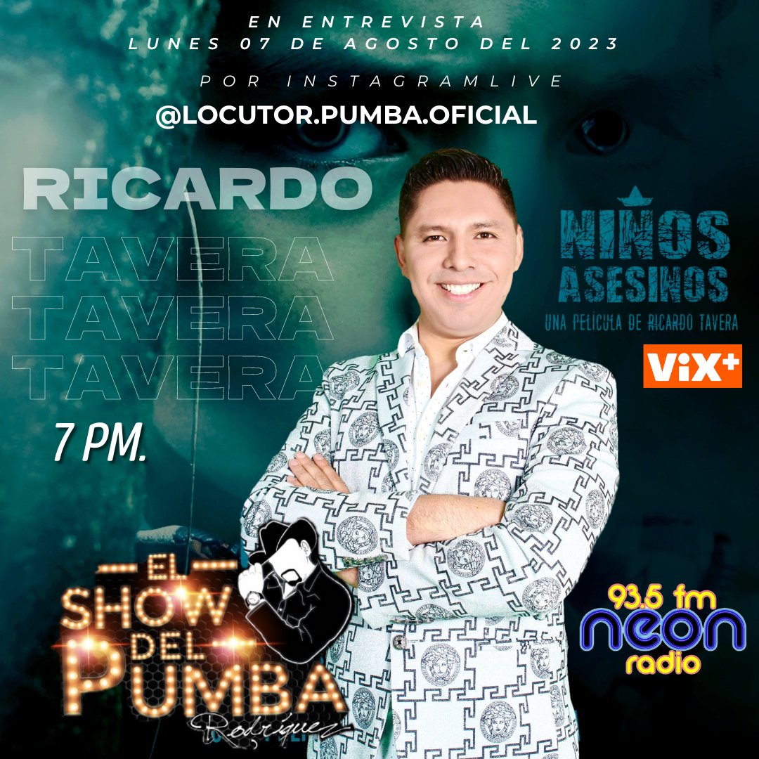 locutorelpumba's tweet photo. Este Lunes 7 de agosto a las 7 pm por #instagramlive #ricardotavera @VIX una Gran Película ahí nos vemos trasmitiendo por @NeonRadio2 https://t.co/DAqu4ZfNHL