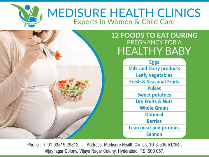 During #pregnancy your diet plays a crucial role. Here are 12 #nutrientfoods to include in your #prenataldiet #Eggs #DairyProducts #milk #LeafyVegetables #Pulses #DryFruits  #Nuts #WholeGrains #Oatmeal #Berries #LeanMeat #Proteins #Salmon 
🪩medisureclinics.in
#Gynecologist