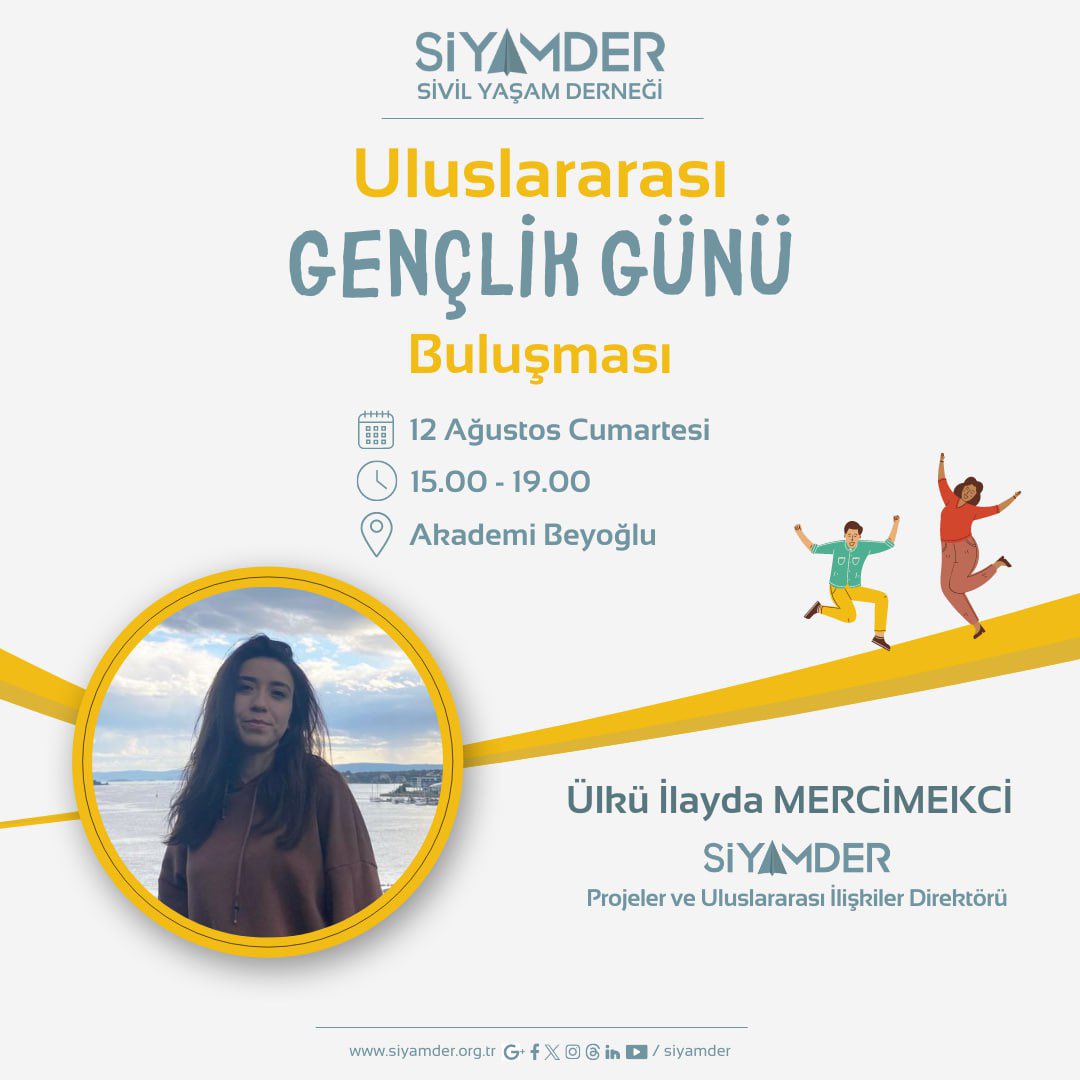 Merhaba Sevgili Gönüllülerimiz 🥳

Uluslararası Gençlik Günü olan 12 Ağustos Cumartesi günü harika bir programla sizlerle buluşuyoruz 🤩

Birbirimizi tanıyacağımız, gönüllülükten, Avrupa fırsatlarından bahsedeceğimiz ve çokça eğleneceğimiz programımıza hepiniz davetlisiniz.