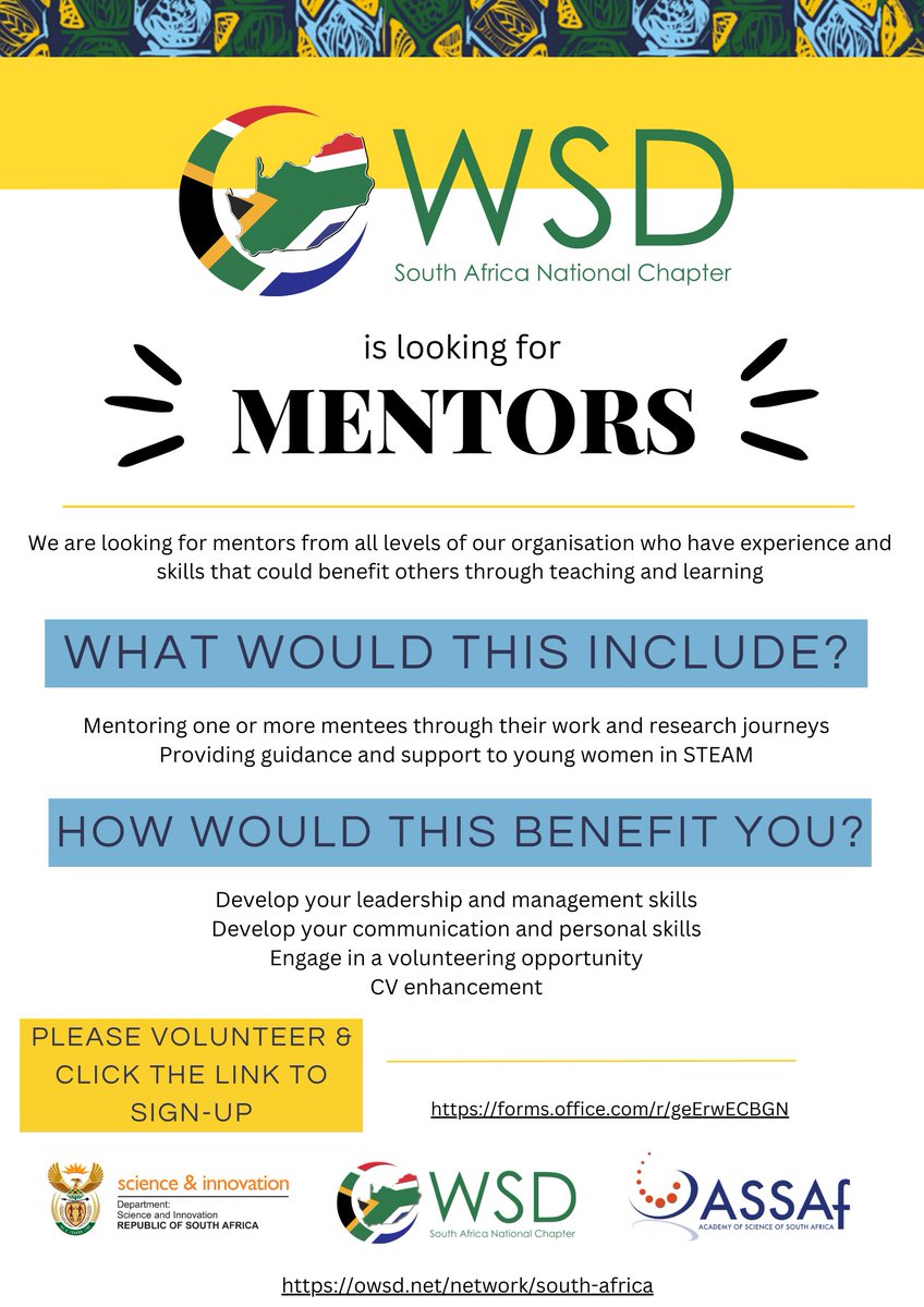 owsd_sanc's tweet photo. OWSD SANC is looking for mentors to join our new and exciting mentorship programme!
If you are interested in becoming a mentor, please sign-up using the link provided below:
https://t.co/kngtBnufbW
#owsd #owsdsanc #mentor #mentorship #womeninscience #womeninSTEM #volunteer https://t.co/28Slzw52Cf