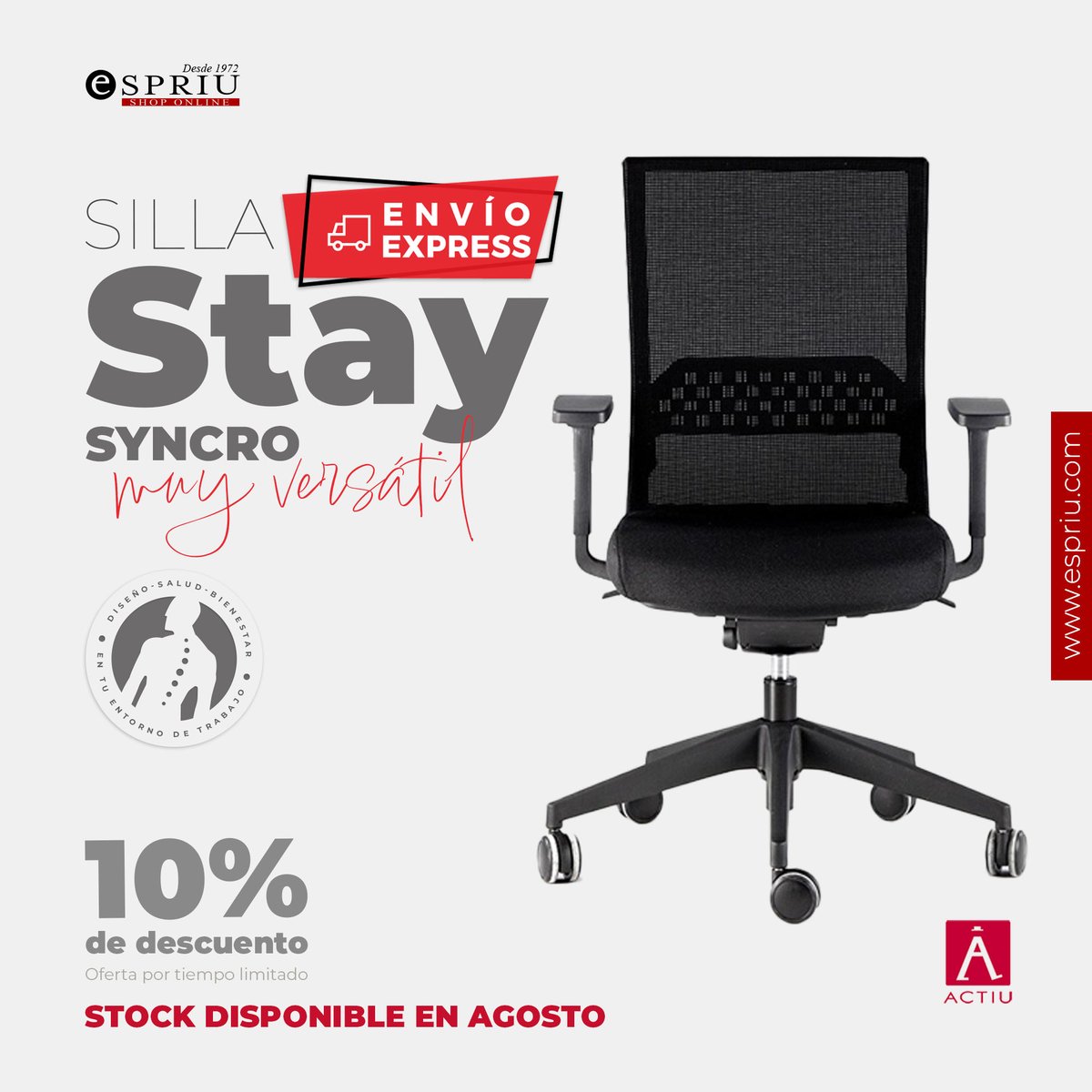 Espriumobiliar1's tweet photo. Silla Stay de #Actiu en #OFERTA con ENVÍO EXPRESS en 48 horas en agosto😍 
👉Con el 10% de descuento.
#felizlunes #ofertasactiu #sillasdeoficina #silladeoficina #sillasdeescritorio #mobiliariodeoficina #envioexpress #enviogratis #pagoaplazos #espriu
https://t.co/uC56i3r6fd https://t.co/sOHl8N2Yms