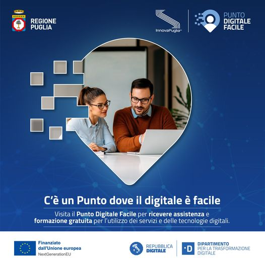 In Puglia, nei prossimi mesi, saranno disponibili i “Punti di Facilitazione Digitale”.
ℹ️ I punti sono luoghi dove le cittadine e i cittadini pugliesi riceveranno un supporto nell'utilizzo di internet e dei dispositivi digitali.
➡️Scopri di più rpu.gl/y3ajr