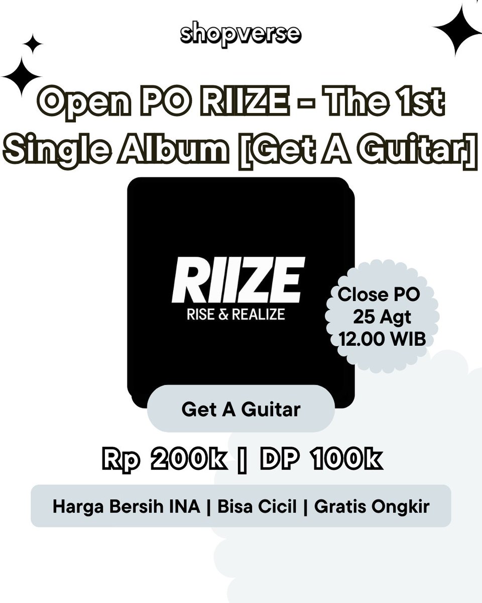 [Open PO / WTS INA🇲🇨] RIIZE - The 1st Single Album [Get A Guitar]

🤑 Harga termurah / DP rendah
✅ EMS/tax + Free ongkir

✨ List prio 200k DP 100k
✨ Set 410k DP 205k

🛒 CO via WEB 👉 shopverse.id/collections/43…

✅ GO LINE / WA / Telegram

#POshopverse #wts #ina #wtb #wtt #lfs