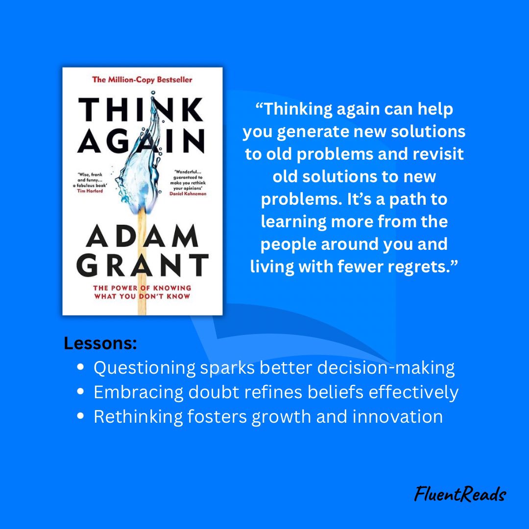 Mkbreads's tweet photo. 📚 Startup founders, don't miss out on "Think Again" by Adam Grant! 🧠 Challenge fixed thinking, embrace continuous learning, and pivot with confidence. Unlock a world of innovation and adaptability for your startup's success. #ThinkAgain #StartupMindset 🚀 https://t.co/2q5JldV3XD