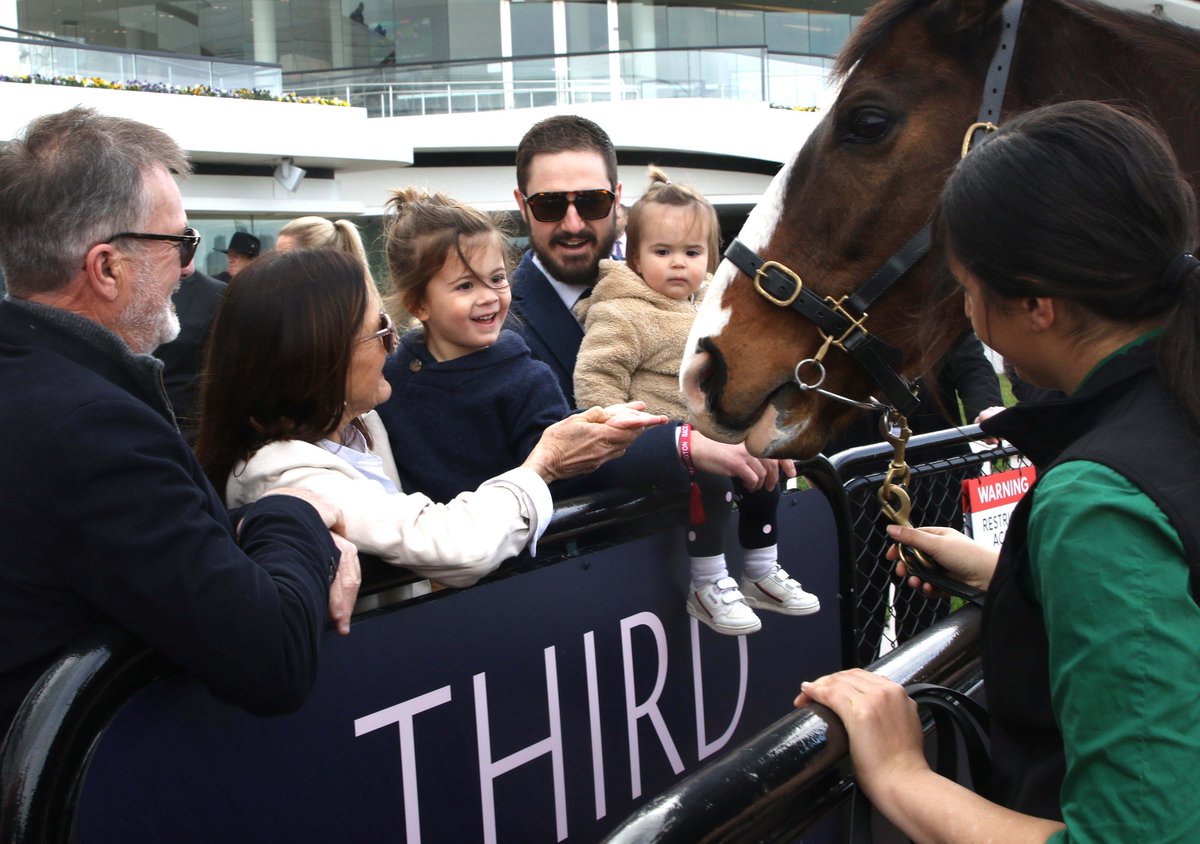 LivingLegendsAU's tweet photo. Unforgettable start to the season at @FlemingtonVRC's Premier Race Day! Special guests: retired champs Gailo Chop and Tom Melbourne from #OTIRacing.

OTI CEO Terry Henderson made it extra special, helping young fans get close to Tom for heartwarming moments. #LoveTheHorse https://t.co/sswj364roK