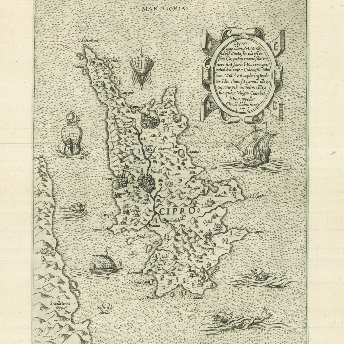 crouchrarebooks's tweet photo. It's #mapmonstermonday - so here we have some lovely sea monsters from 'Duchetti’s Cyprus', [Published in Venice, 1570].

A map of Cyprus from Claudio Duchetti’s composite atlas. 

#cyprus #maps #raremaps #mapmonster #seamonster https://t.co/vYgciwtthl https://t.co/FHYoDatkbs