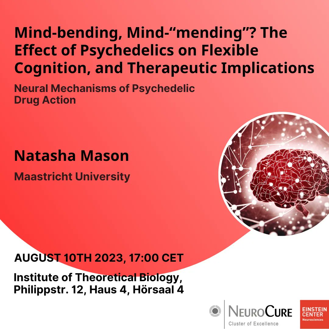 ECN_Berlin's tweet photo. In the talk series “Neural Mechanisms of #Psychedelic #Drug Action” this Thursday (10th August 2023) @NL_Mason will present @ECN_Berlin @NeuroCureBerlin #BrainCityBerlin
https://t.co/obBS2q37lh https://t.co/Exol9GfISy