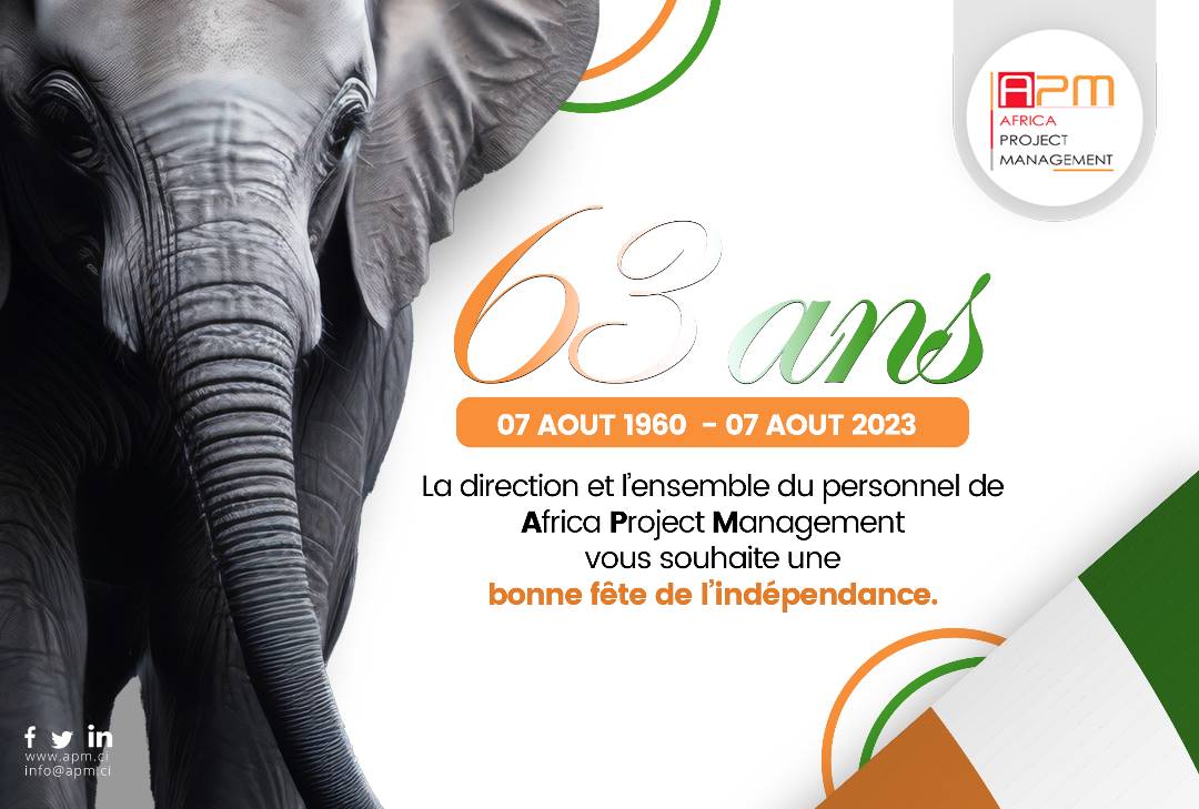 APM_CI's tweet image. La direction et l&apos;ensemble du personnel de Africa Project Management souhaitent un excellent 𝟔𝟑è𝐦𝐞 𝐚𝐧𝐧𝐢𝐯𝐞𝐫𝐬𝐚𝐢𝐫𝐞 à tous les ivoiriens et ivoiriennes.
#AfricaProjectManagement #independanceday