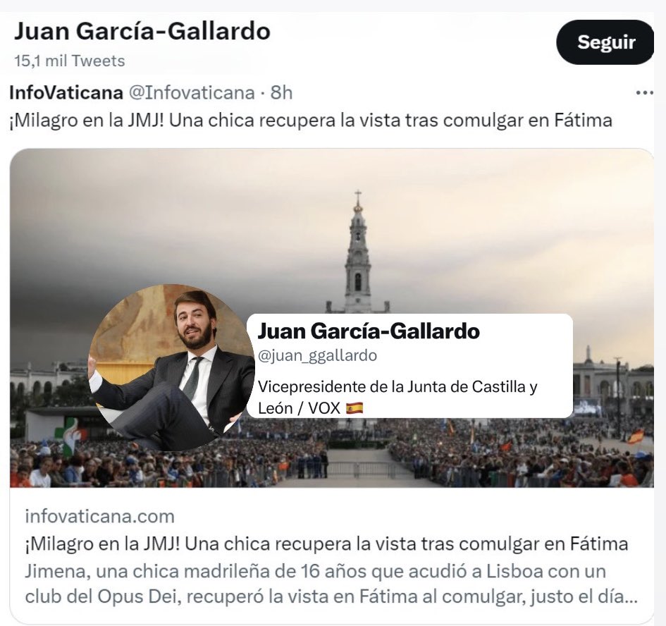 El cambio climático es una milonga pero una joven ha recuperado la vista en la JMJ tras comulgar.

El PP gobierna con esta panda allá adonde puede. 

Pa’ reflexionar.