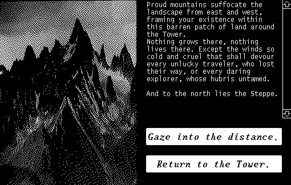 Bezdarbor's tweet photo. My first experience at making #games (and not merely writing about them)!

There Be Monsters is a short #visualnovel made entirely with #Decker. It's a new and awesome tool perfect for creating small weird experiences and telling short weird stories.

(link in the next post) https://t.co/GbibpaEu6m