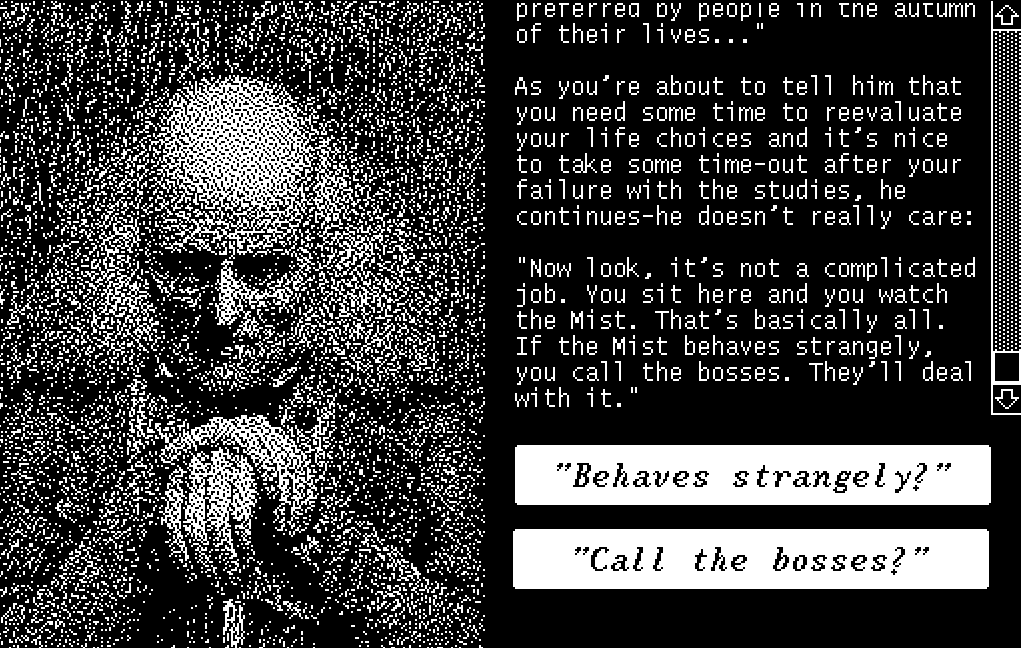 Bezdarbor's tweet photo. My first experience at making #games (and not merely writing about them)!

There Be Monsters is a short #visualnovel made entirely with #Decker. It's a new and awesome tool perfect for creating small weird experiences and telling short weird stories.

(link in the next post) https://t.co/GbibpaEu6m