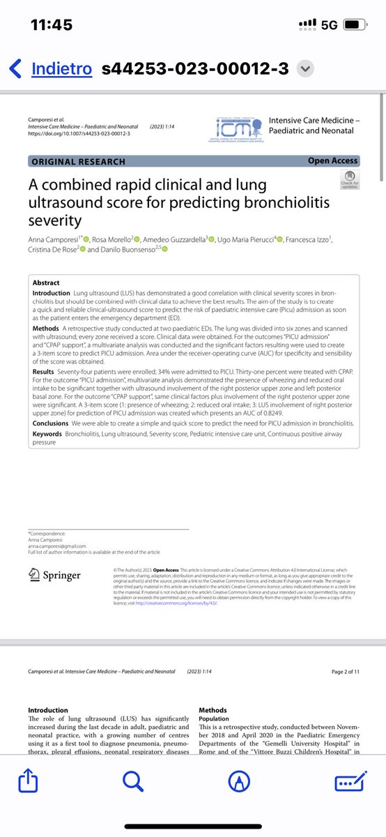 LaCampo4's tweet photo. We are happy to share our latest paper @yourICM! A quick and easy score - combining clinical data and ultrasound - to predict severe bronchiolitis in children presenting to EDs 
@surf4children @AGuzzardella 
https://t.co/8kvF1vFzgG https://t.co/YbB70gGG23
