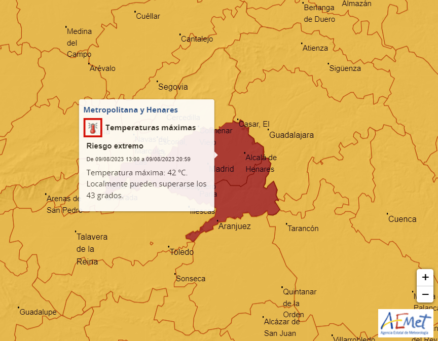 carlosweder_'s tweet photo. 🔴#ÚLTIMAHORA | La Agencia Estatal de Meteorología prevé activar el AVISO ROJO (riesgo extremo) este miércoles 9 en la Comunidad #Madrid por temp. muy altas, superiores a los 40ºC. Estos avisos son extraordinarios y muy poco habituales, así como las temp. máximas previstas. https://t.co/UYqnDdDoNc