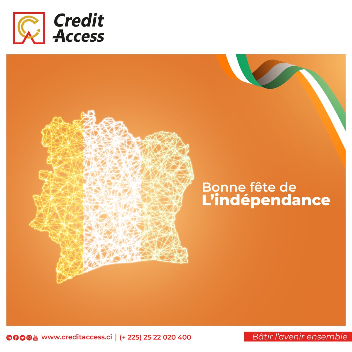 creditaccess_sa's tweet photo. Chers Abonnés,

Aujourd’hui lundi 7 août, notre pays, dans l’union de ses filles et de ses fils, fête ses 63 ans d’Indépendance. 🇨🇮🇨🇮🇨🇮🐘
CREDIT ACCESS souhaite une bonne fête de l’Indépendance à tous les Ivoiriens ainsi qu'à tous les amis de la Côte d'Ivoire. https://t.co/WZDNtLeoxy