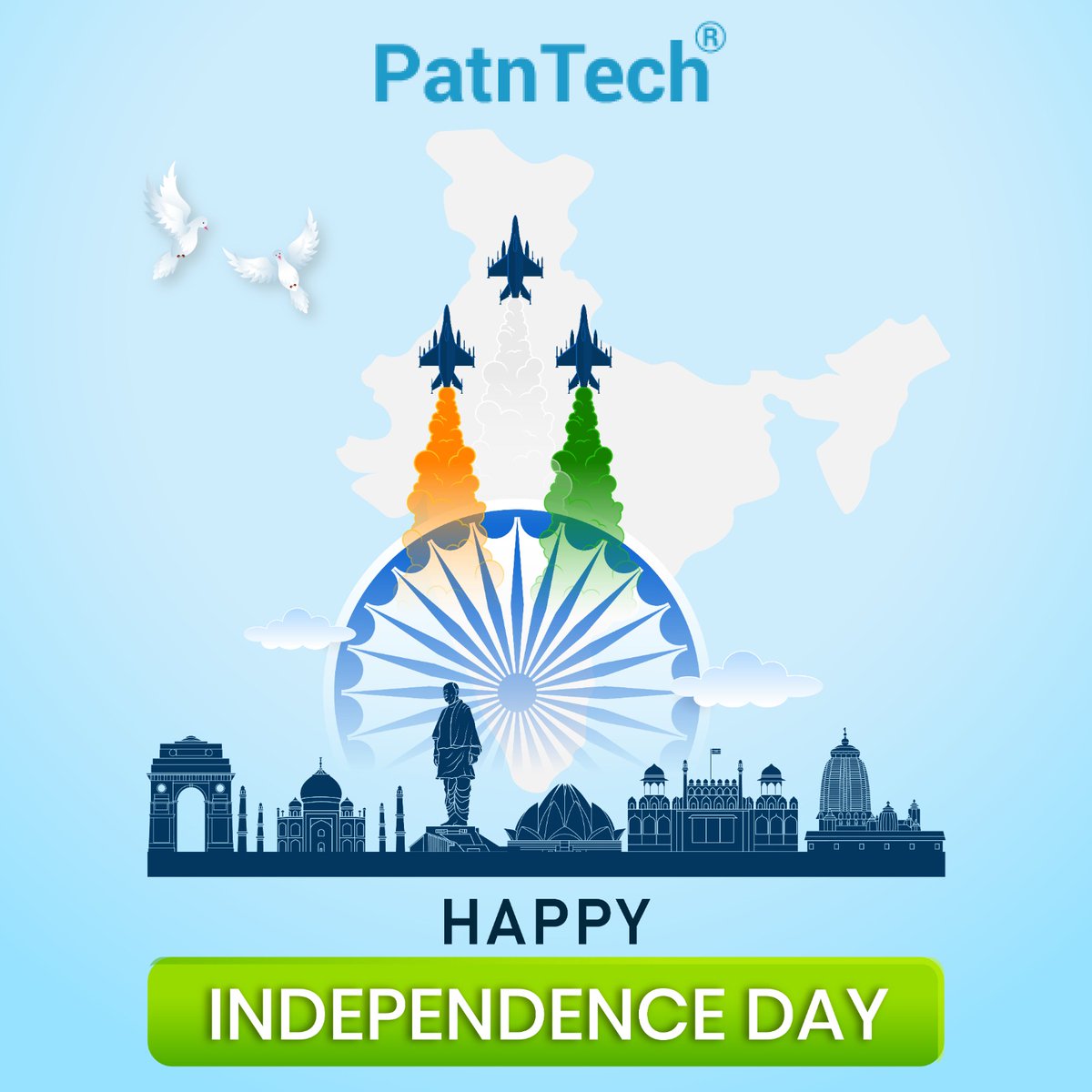 patntech's tweet photo. India celebrates freedom. We salute the spirit of innovation &amp; creativity that drives our nation. Wishing you all a day filled with pride &amp; inspiration.

#nationfirstalwaysfirst #happyindependence #independenceday2023 #15thaugust2023 #PatnTech #IP #IPLawyer #IPFirm #IPAttorney https://t.co/ZUZmLUb9Qj