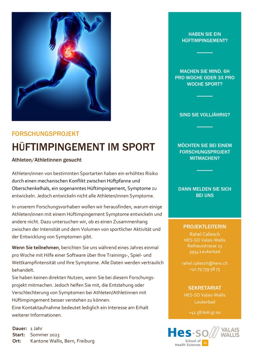 Es ist soweit! Für unser Forschungsprojekt suchen wir ab sofort Athlet:innen mit Hüftimpingement. Für Infos, bitte melden. Teilen erwünscht. Herzlichen Dank! #FAI #FAISyndrome #HipImpingement #Impingement #Cam #Pincer