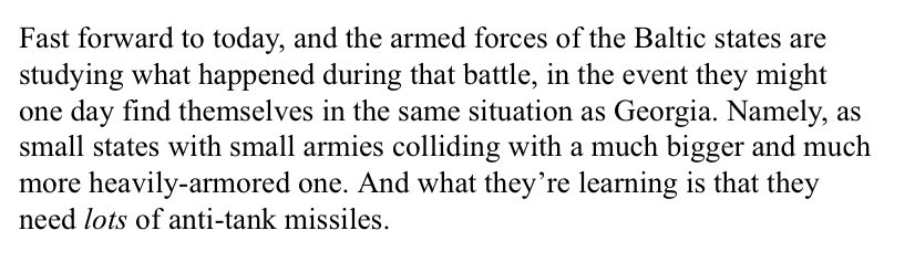 15 years ago today, russia invaded Georgia.

While much of the world was ignoring the consequences, the Baltic countries were carefully studying how to prepare for Russia’s new cycle of aggression against Europe.

They concluded they should buy lots of Javelins to stop russian