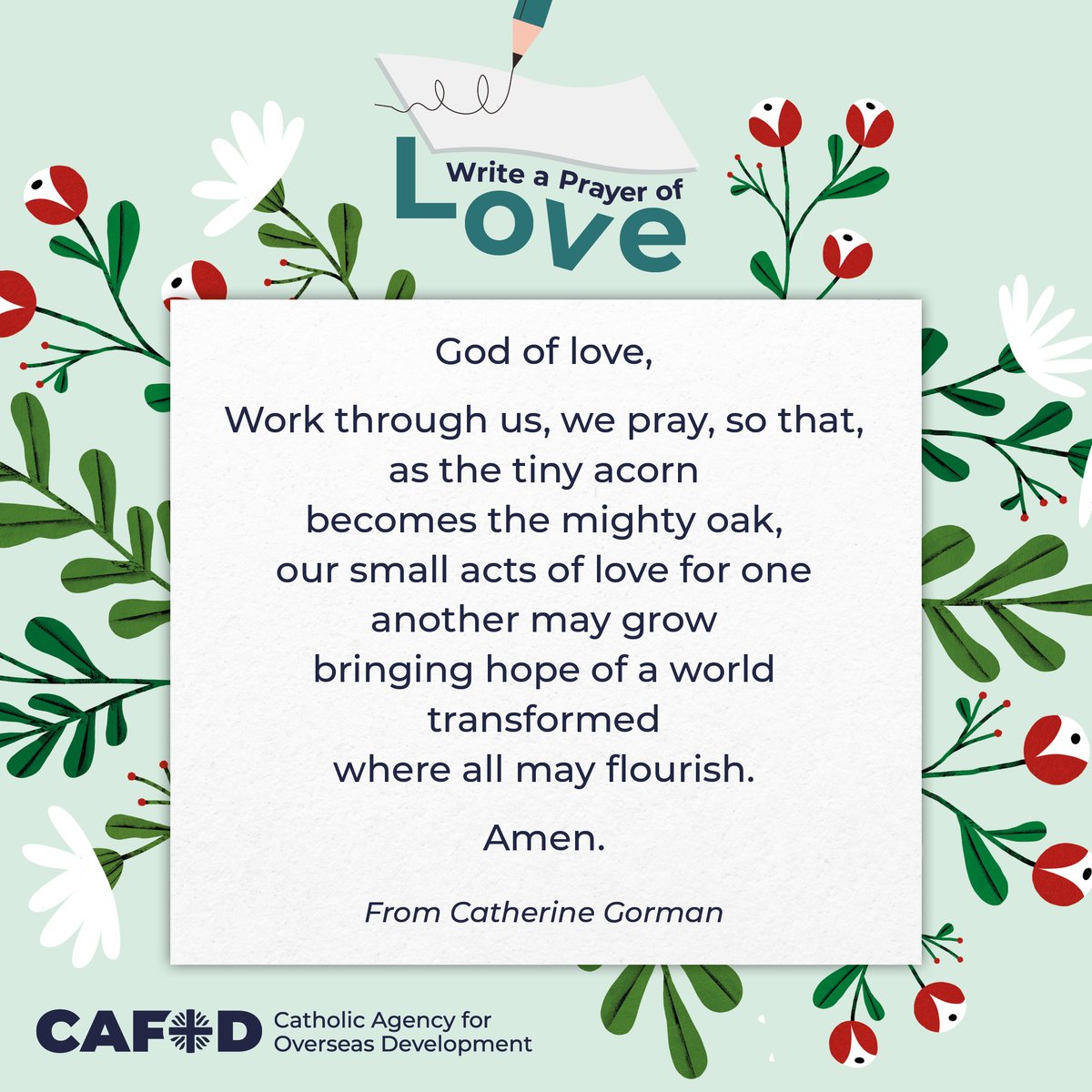 "God of love, work through us." 

Love can make an impact and inspire us all to drive positive change in our communities. 💚 

Send us your #PrayerOfLove 👇 

cafod.org.uk/pray/write-a-p…