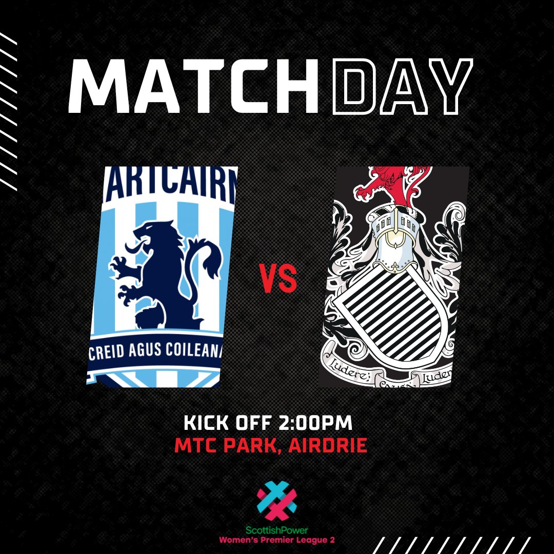 𝐌𝐀𝐓𝐂𝐇𝐃𝐀𝐘  

🆚 Gartcairn
🏆 Scottish Power SWPL2
🏟️ MTC Park, Airdrie
🕑 2:00pm kick off
🎟️ £6 Adults // £3 Concessions (Pay at the gate available)

#TheSpiders 🕷️🕸️