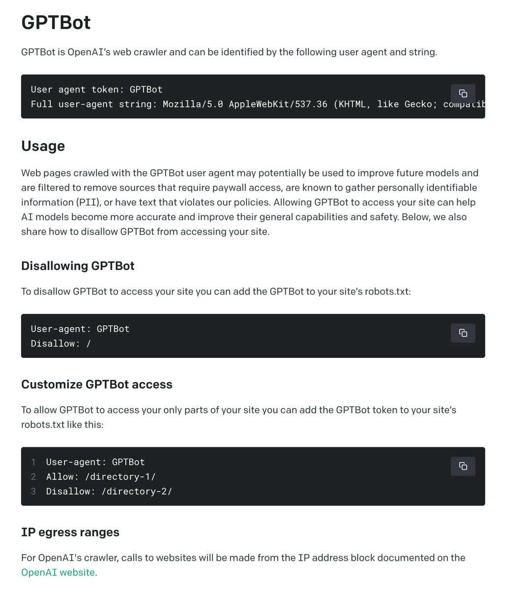 rustybrick's tweet photo. GPTBot - OpenAI's ChatGPT's web crawler, you can now block it with your robots.txt file - if you want https://t.co/rtLLl1EJS1 https://t.co/R8ciyYG9SV