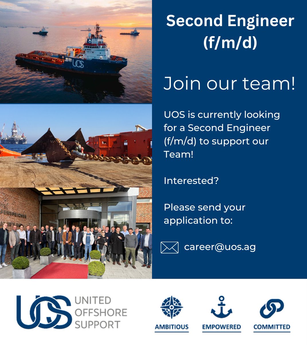 We are hiring! We are looking for a Second Engineer to join our team. For the full vacancy, please visit uos.ag/careers/
 #uos #vacancy #secondengineer #offshorejobs
