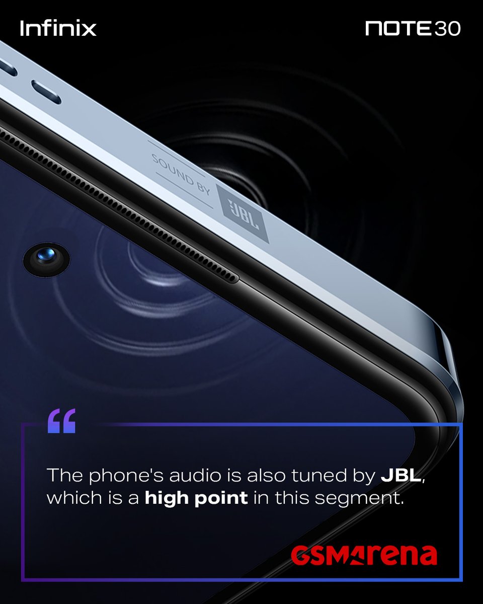 InfinixPakistan's tweet image. #InfinixNote30ProSereis dual JBL sound speaker has brought the gaming and music experience to a next level, best quality in it‘s price range. 😍

Words form GSMArena.

Buy now
Note30 Pro:bit.ly/44PYaqA
Note30:bit.ly/3rRiB83

#InfinixPakistan  #AllRoundFastCharge