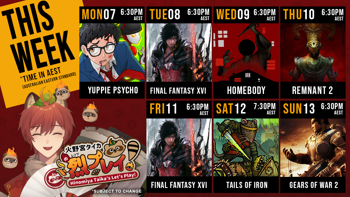 THIS WEEK we start a new job in the C suite, fight the king in Final Fantasy 16, escape from Homebody and shoot our way through Remnant 2! Then it's a tale of Tails and Gears of War 2 to close the week out!

Let's play at twitch.tv/hitaika 🔥!