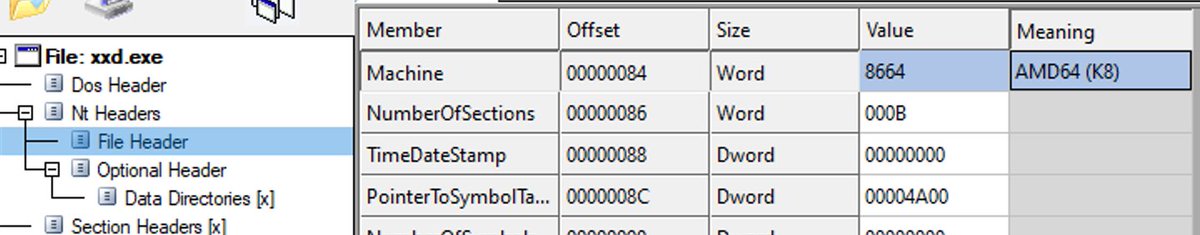 RE tip of the day: To understand if the executable is designed to be run on 32- or 64-bit Windows, you can either check the Machine field of its File Header defining its architecture or the Magic value of the Optional Header defining its format. #cybersecurity #reverseengineering