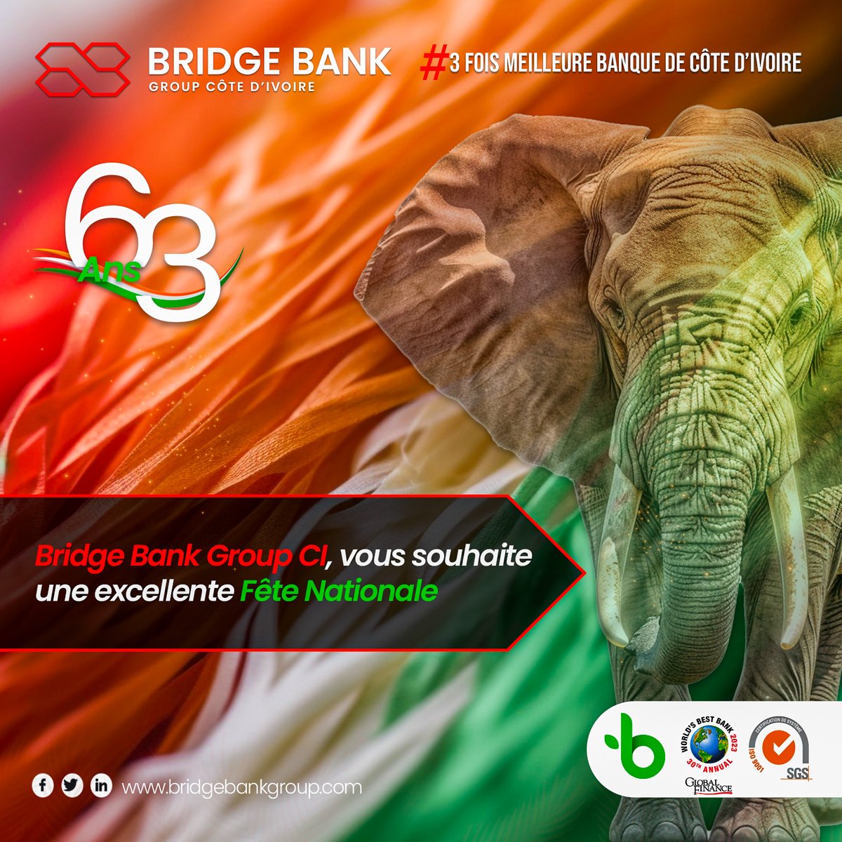 BridgeBankGroup's tweet photo. Joyeuse Fête de l'Indépendance à la Côte d'Ivoire et à son peuple !
#BridgeBankGroupCI
#Banque_Socialement_Responsable https://t.co/gYt1DnVvsy