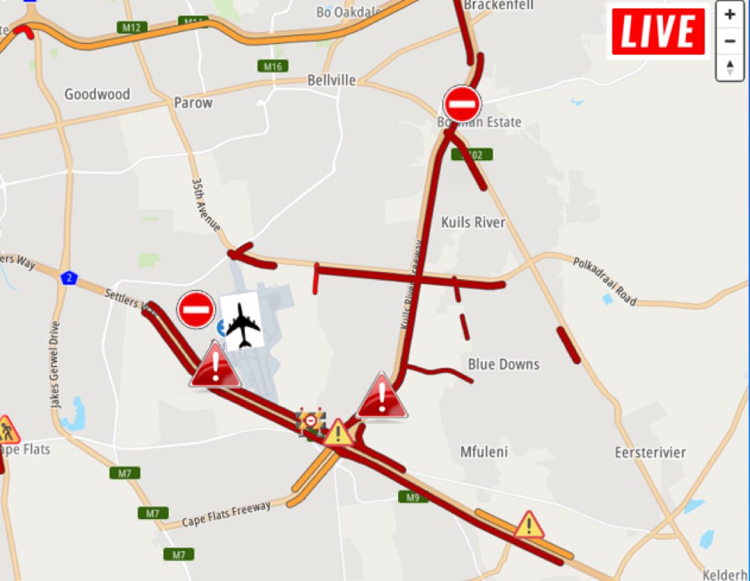 contestedspaces's tweet photo. @CapeTown @capetownint @capeTraffic All alternative routes appear closed. Taxi blockades and threats of violence on each side. https://t.co/YlQl41GGdd