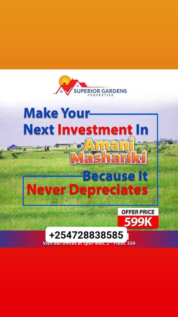 InyanjiAgnes's tweet photo. Make your next investment in land because it never depreciates call me for site visit today 0728838585
#AmaniGardens #SuperiorGardensproperties #PatiaRohoAmani 
#AmaniMashariki
 #MainaAndKingangi
Arsenal
#CommunityShield 
#MondayMotivation https://t.co/rZUHJyXcbF