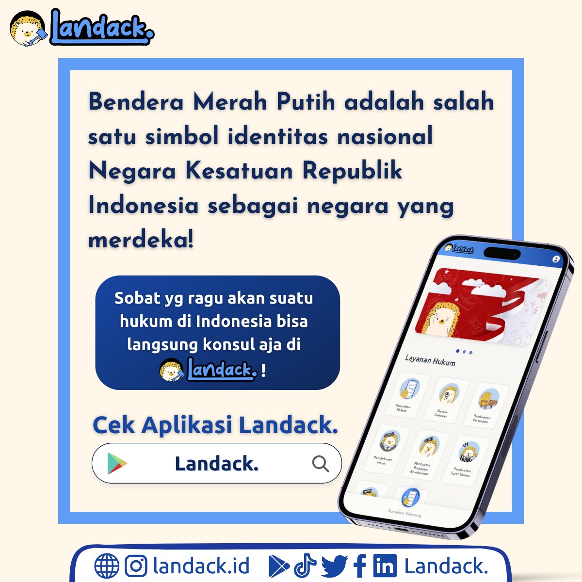 Landackid's tweet photo. Sobat punya masalah atau pertanyaan hukum? Coba dulu konsultasi dengan #Landack.~
#solusihukum #anakhukum #hukumindonesia #kusam #nkrihargamati #hukum #kusut #benderaindonesia #konsultasihukum #layananhukum #kebangsaan #1MenitBisa #merahputih #aplikasihukum #onestoplegalsolution https://t.co/jfSjPgXLAZ