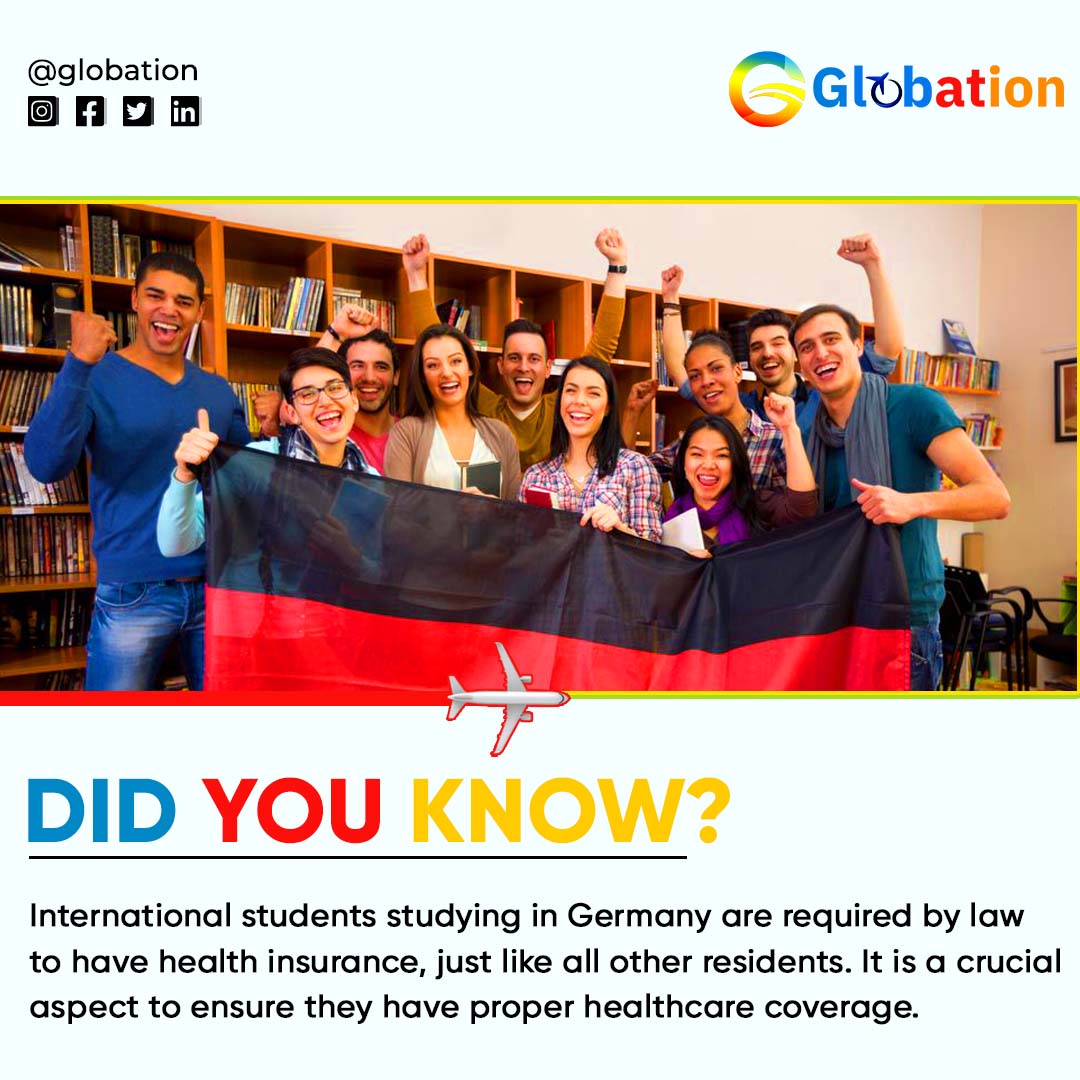 In Germany, health insurance is mandatory for all students, including international students. You'll need to provide proof of health insurance when registering for your studies.
Follow @globation for more. 

#globation #StudyInGermany #GermanUniversities