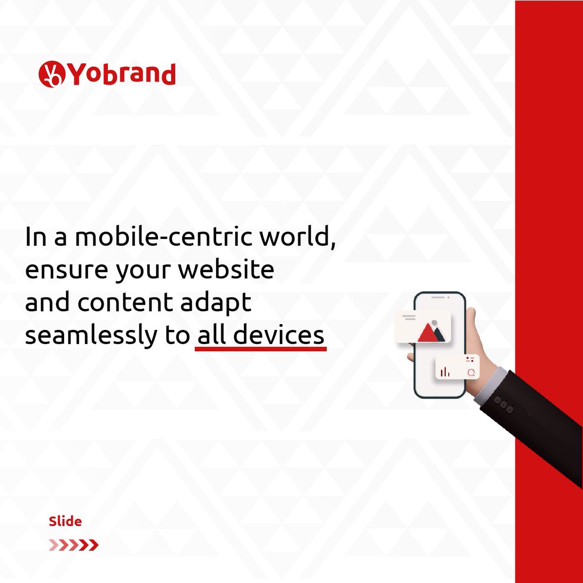 yobrand_'s tweet photo. Seamless User Experience, Anywhere, Anytime 📱✨ Embrace the power of responsive design to ensure your website looks and functions flawlessly on every mobile device. Delivering a user-centric journey that captivates on every screen size. #ResponsiveDesign #MobileExperience https://t.co/jLLHBaiRBQ