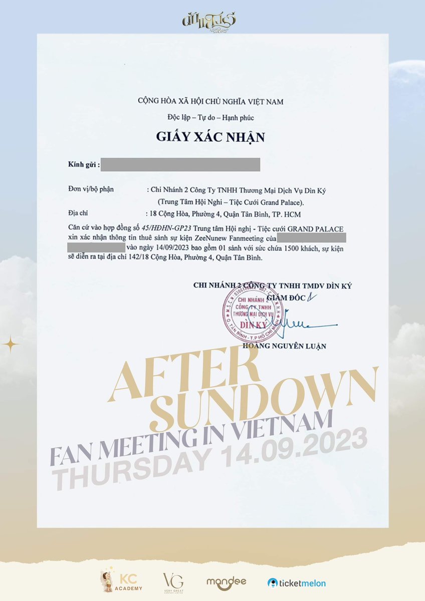 Koolcheng's tweet photo. Confirmation of venue for our FM. We are processing next step for everything. Are you ready for opening ticket box tomorrow? #AftersundowninVietnam #ZeeNuNewinVietnam #ZeeNuNew #Koolcheng #TrinhTuTrung #KCAcademy https://t.co/ZfdICLhuRe