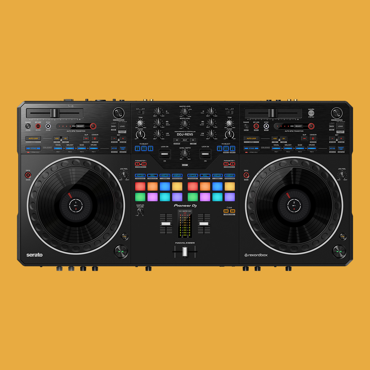 alphathetajpn's tweet photo. 本日発表「DDJ-REV5」🆕
本格的なスクラッチと革新的な新機能を備えたコントローラーです🔥

主な特長💡
✅Serato DJ Pro/rekordboxに対応
✅大型ジョグとMAGVEL FADER搭載で快適なスクラッチプレイ
✅ STEMS機能対応で自由なパフォーマンス
✅業界初のAUTO BPM TRANSITIONでBPMに縛られないミックス
✅パッド演奏が楽しめるPIANO PLAYモード

詳しくはこちら👇
https://t.co/p0YVeCjZRC