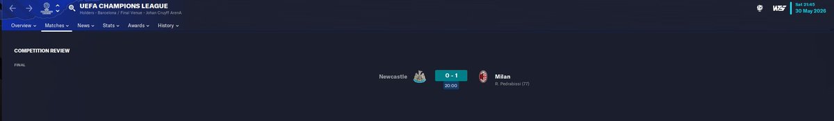 fmcheater's tweet photo. Huh! #Newcastle made a #ChampionsLeague final...and lost it to #ACMilan  - the team who knocked us out of the competition.

#FM23 #FootballManager #derby https://t.co/ppsmeIdAzv