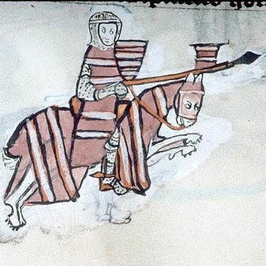 #cavaliere con tunica e cotta di maglia impugna una lancia con lo stendardo e lo scudo araldico, dal #manoscritto MS M.155 folio 159r, Liegi, 1290-1305, #morganlibrary #medioevo #medievale #middleage #mittelalter #moyenage #FestivaldelMedioevo #FdM2023