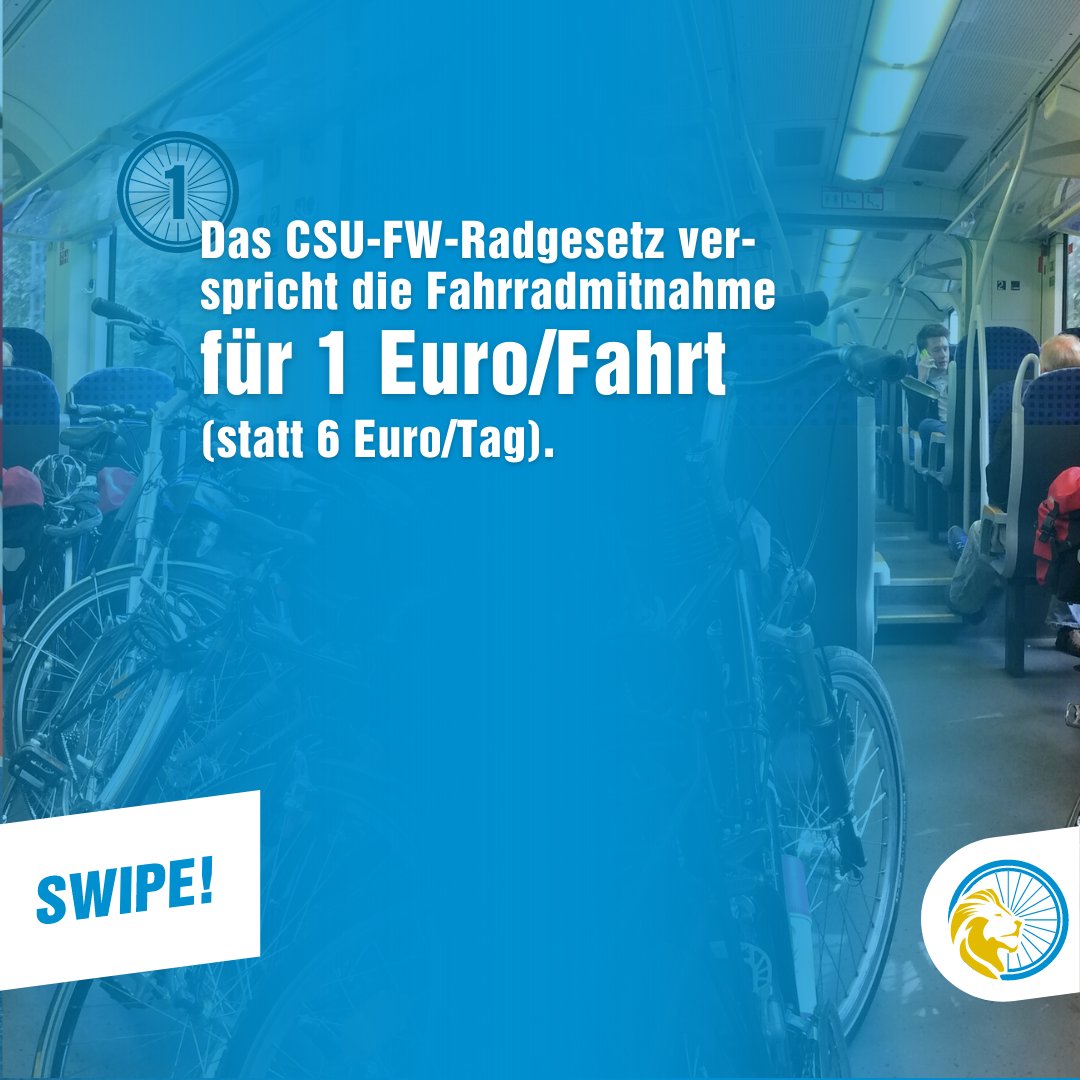 radentscheid_by's tweet photo. Das CSU-FW-Radgesetz verspricht die Fahrradmitnahme für 1 € pro Fahrt anstatt wie bisher 6 € pro Tag 💶, ABER…
1/n
#radentscheid #radentscheidbayern #sicherradelnjetzt #radgesetz #bayern #öpnv #fahrradmitnahme https://t.co/M3eEBaEQVB