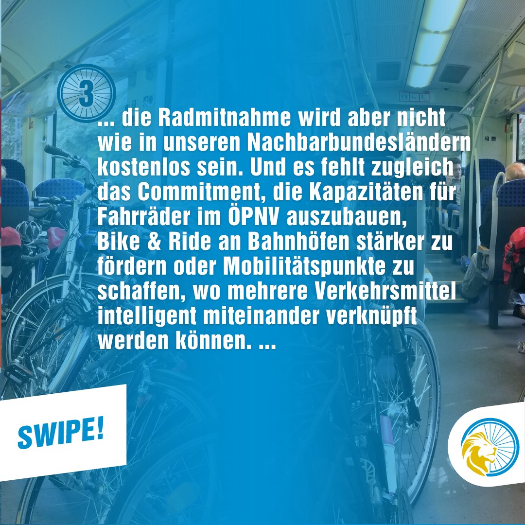 radentscheid_by's tweet photo. Das CSU-FW-Radgesetz verspricht die Fahrradmitnahme für 1 € pro Fahrt anstatt wie bisher 6 € pro Tag 💶, ABER…
1/n
#radentscheid #radentscheidbayern #sicherradelnjetzt #radgesetz #bayern #öpnv #fahrradmitnahme https://t.co/M3eEBaEQVB