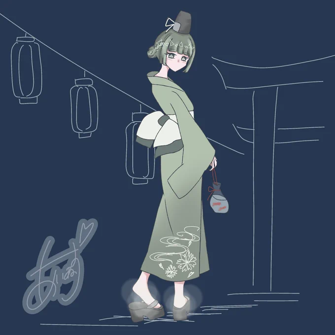 浴衣屠自古 足元発光してるの好きすぎて描かせて頂きました #東方Project #蘇我屠自古