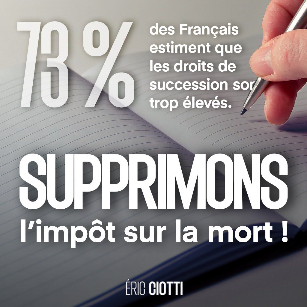 73 % des Français sont favorables à l’allègement de la fiscalité sur les droits de succession et de donation.

M. Le Président de la République, il est temps de respecter vos promesses de campagne !

Supprimons cet impôt sur la mort !