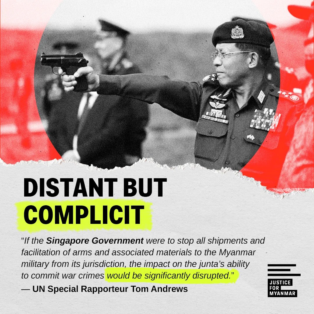 .<a href="/govsingapore/">Singapore Government</a>, it's time to take action against #Myanmar junta:

✅ Impose sanctions 
✅ Cut off the junta's access to Singapore's financial system 
✅ Accelerate and disclose investigations into businesses supporting the Myanmar military.

#DoMoreSingapore #NoMoreDirtyDeals