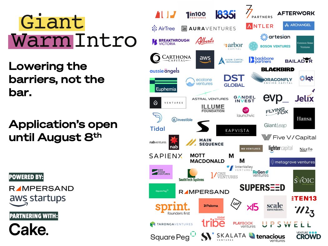 LAST CALL! Ask for money 💰 or ask for advice 🧠 . It's up to you! Giant Warm Intro founder applications close August 8th at midnight. Meet the AUSNZ investor community! bit.ly/3NHqbcC