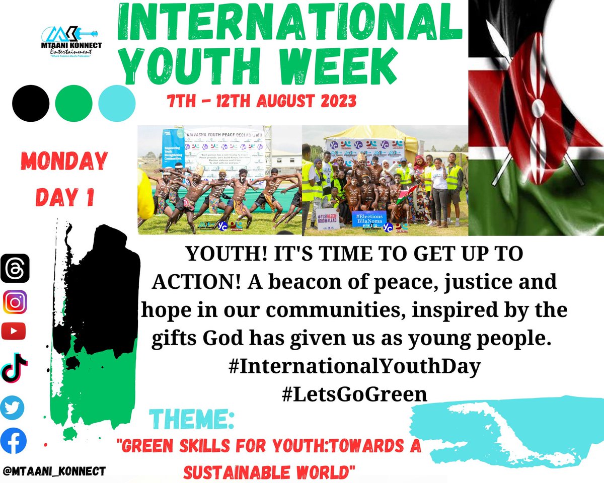 Mtaani_konnect's tweet photo. YOUTH POWER, ACTIVATE! Let's use this International Youth Day to stand up for the environment. Join us in the mission to protect our planet and nurture nature.
#InternationalYouthDay
#GoGreenke #TalantaHela #Youth4GreenKe #RadaNiGreenSkills #AbabuNaVijana
Gachagua JKIA KPLC https://t.co/heJSLIzKrM