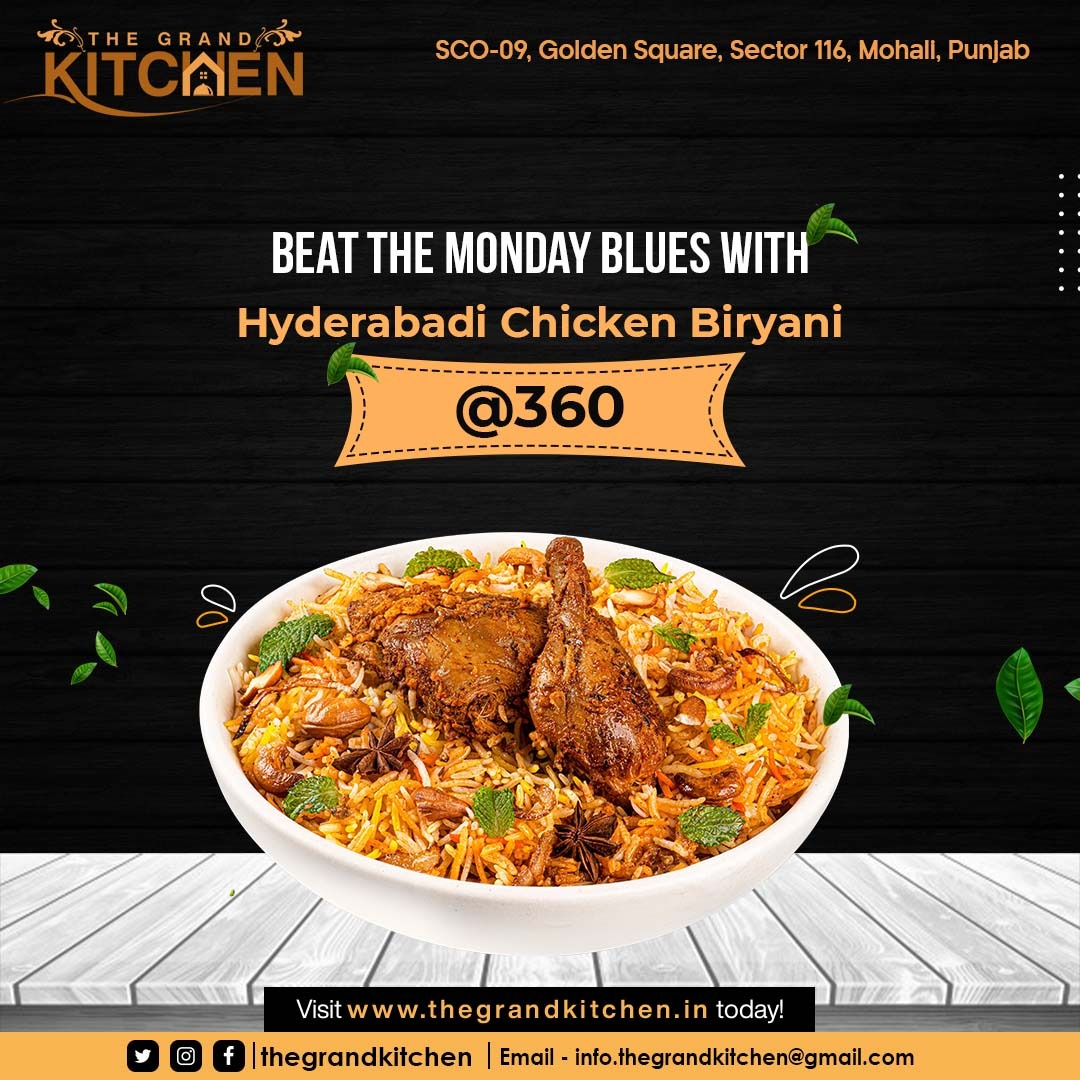 GrandKitchen21's tweet photo. Relish the #spicy and #delicious taste of #HyderabadiChickenBiryani at #TheGrandKitchen today!

#offer #hyderabadibiryani #biryanir #hyderbadi #chickenbiryani #price #restaurants #bestrestaurantinmohali #bestfood #spicyfood #starter #tastyfood #hotfood #freshfood #mouthwatering https://t.co/ljHGKPXySL